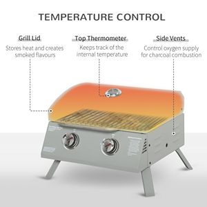 Light Grey 2-Burner Propane Gas <b>Tabletop</b> BBQ Grill Portable with Foldable Legs and Lid Thermometer for Camping - Product Image 4