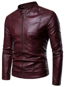 Chaqueta de Motociclista de Cuero y Lana para Hombre, Cuello Alto, Cierre de Cremallera, Resistente al Viento, Corte Holgado, Forro de Piel Sintética, Invierno, Color Sólido - Product Image 2