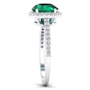 Anillo de compromiso REYES de plata de ley 925 con esmeralda de corte redondo de 1.75 quilates y moissanita para mujer, precio mayorista - Product Image 3