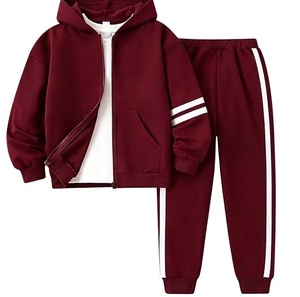 OEM Custom Striped <b>Black</b> Hooded Pullover Infants <b>Tracksuit</b> Sportswear Joggers Set 100% Organic Cotton Kids Zipper Sweat Suits - Product Image 6