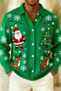 Cardigan en tricot à col châle pour homme, motif renne vert, pull décontracté d'hiver - Product Image 3