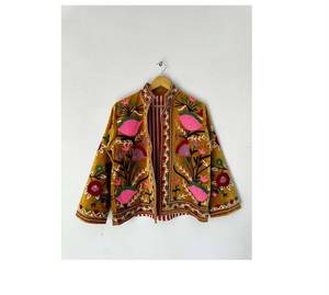 Hand Embroidered <b>Velvet</b> <b>Jacket</b> Mandarin Collar Floral Pattern Full Sleeve Prairie Chic Style Women's Autumn Coat B2B Supplier - Product Image 3