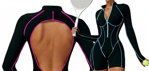 Conjunto de yoga acanalado sin costuras transpirable para mujer, 2 piezas: sujetador deportivo tipo racerback y shorts de ciclista de cintura alta con bloques de color, Spandex/Nylon - Product Image 5