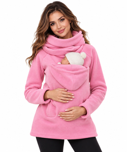 Sweat-shirt de maternité en polaire pour femme avec poche porte-bébé avant, pull chaud pour mère et bébé, personnalisable OEM - Product Image 3
