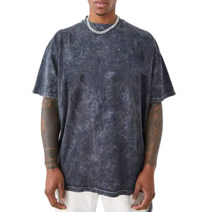 T-shirt en coton bleu surdimensionné pour homme, couleur unie, délavé, décontracté, à manches courtes, respirant, tricoté, style uni teint pour l'été - Product Image 4