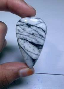Cabochon de Jaspe Pinolithe Naturel, Pierre Précieuse en Cristal pour Création de Bijoux, Fourniture de Pierres de Guérison, Blanc et Noir - Product Image 1