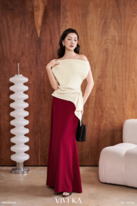 Jupe longue sirène taille haute pour femme FREYA, unie, longueur genou, en Spandex/Polyester, antistatique, décontractée - Product Image 4