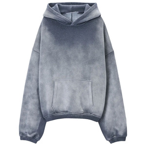Men Custom Fashionable Vintage Washed Ribbed <b>Trim</b> Rhinestone <b>Beaded</b> Oversize Fit Long Sleeves Men's Hoodie - Product Image 1
