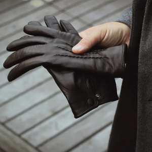 Leather <b>Gloves</b> Wrist Length Plain Style Thermal Unlined for Daily Use Winter Warmth Casual Wear - Product Image 3