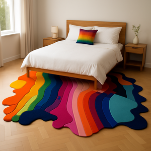 Handmade Wool Rug in multicolor Irregular Shape Modern <b>Carpet</b> for Living Room & Kids Room Soft Custom Home Decor Picnic Use - Product Image 3