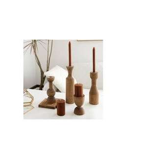 Support de bougie pilier en bois poli lisse fait main pour mariage, événement festif, bougeoir pour bougies chauffe-plat, décoration de table pour la maison - Product Image 2