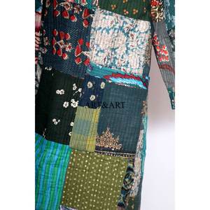 Robe longue en soie Kantha de qualité supérieure, veste patchwork réversible pour femme, kimono de mariée, robe de chambre Kantha, kimono pour dormir - Product Image 2