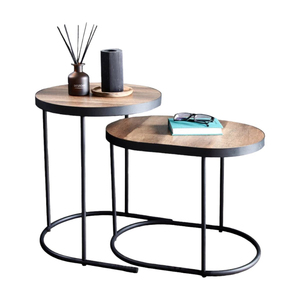 Classic Design Nesting Side <b>Table</b> Set of 2 Dark <b>Walnut</b> Wood and Metal Square End <b>Tables</b> Space-Saving <b>Coffee</b> <b>Tables</b> for Hotels - Product Image 2
