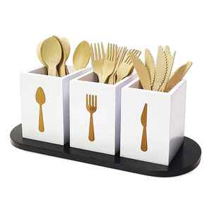 Juego de Porta Cubiertos de Acero Inoxidable con Base de Madera, Organizador de Utensilios con Múltiples Compartimentos, Soporte para Almacenar Cucharas, Tenedores y Cuchillos - Product Image 3