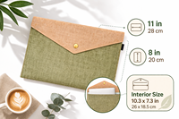 Pochette de classement écologique en jute avec fermeture boutonnée, style mode, 11x8 pouces, pour documents, réutilisable, faite à la main, pour bureau
