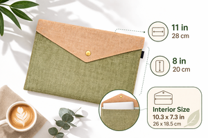 Eco Friendly Jute Button Closure Fashion Style <b>File</b> Folder Envelope Bag 11x8 Inch <b>Document</b> Pouch Reusable Handmade Office Sleeve - Product Image 3