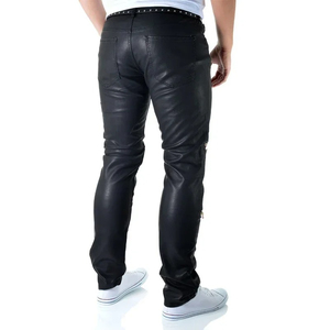 Pantalones de cuero PU ajustados para hombre, pantalones casuales a la moda, ropa de calle elegante para looks urbanos modernos. - Product Image 4
