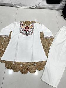 White Embroidered Straight <b>Kurta</b> with Palazzo Pants <b>Indian</b> Ethnic Set - Product Image 4