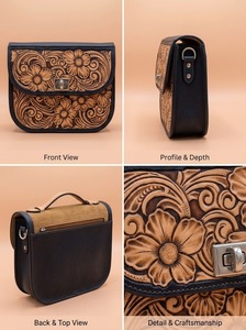 Sac à bandoulière vintage en cuir véritable gaufré géométrique avec chaîne et fermeture éclair marron pour femme, idéal au quotidien - Product Image 3