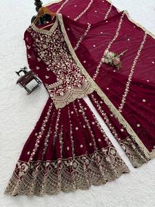 AARIKA TEXTILE Radiant Faux Georgette Embroidered Top Sharara Set Sequins Thread Lace Dupatta Quick Dry <b>Wedding</b> Festive Ethnic - Product Image 5