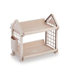 House-Shaped Double Tier Durable <b>Plastic</b> Storage Rack Organizer for Kitchen Modern Minimalist Multifunctional <b>Shelf</b> Side Pocket - Product Image 3