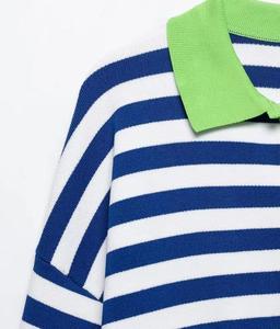 Camiseta de Golf de Manga Corta para Hombre, Tejida con Puntos Azules y Blancos, Estilo Casual con Bloques de Color y Ribete Verde, 100% Algodón Transpirable - Product Image 4