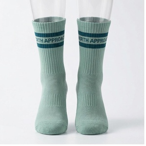 North Approach Crew <b>Socks</b> Mint Green Letter Print Breathable Cotton Bamboo Fiber Adult Spring Casual <b>Socks</b> - Product Image 1