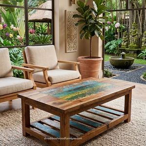 Durable Solid Rustic <b>Coffee</b> <b>Table</b> Handcrafted Eco-Friendly Minimalist Vintage Industrial Living Room Furniture Reclaimed Boat - Product Image 5