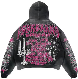 เสื้อฮู้ดดี้ผู้ชายสไตล์ Y2K ลายกราฟิกแบบฟอกสี ชุดวอร์มพิมพ์ลาย DTG ตามสั่ง - Product Image 3