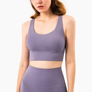 Camiseta sin mangas de punto con cuello redondo y color liso para mujer, transpirable, de ajuste deportivo, 160 g, color morado - Product Image 1