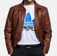 Veste en cuir marron unisexe en cuir de vachette, col montant, effet vieilli vintage, OEM, doublure épaisse cirée, imperméable, imprimé dessin animé