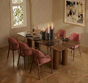Ensemble de salle à manger en bois de style mid-century modern, 6 pièces, chaises à dossier rembourré, table rectangulaire, meubles pour la maison - Product Image 1