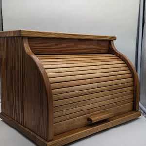 Farmhouse Wooden Bread <b>Box</b> with Glass Window <b>Drop</b> Down Door Countertop Fresh Bread Storage Container Organizer Bin - Product Image 2