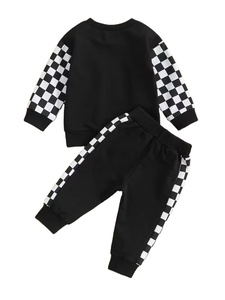 Customized Brand Baby Casual Print Color-Block Zip-<b>Up</b> Hooded Jersey Sweatshirt Joggers 100% Cotton ODM Autumn Winter Knitted - Product Image 3