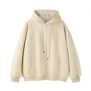 Sweat-shirt à capuche oversize blanc pour homme, couleur unie, en molleton bouclette, coupe décontractée, tricoté, pour l'automne – En promotion - Product Image 3