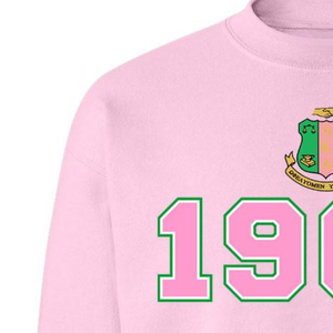 Sudadera AKA 1908 Crest Crew, Sudadera de Forro Polar Premium, Ropa de la Hermandad Griega, Bordado Personalizado, Cuello Redondo, Rosa Claro y Verde - Product Image 2