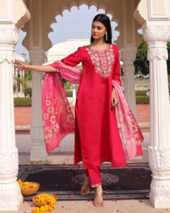 Most Trendy Women's <b>Pink</b> Kurti Set 3/4 Sleeve Cotton Silk Full <b>Stitched</b> for Regular and Festive Occasions - Product Image 5