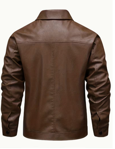 TRIBON SPORTS <b>Men's</b> Black Cow Skin <b>Leather</b> Bomber <b>Jacket</b> Stand Collar Zipper Closure Slim Fit Regular Sleeve Solid Color Winter - Product Image 3
