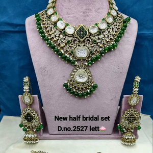 Élégant ensemble de bijoux ethniques en laiton de haute qualité, plaqué rhodium, avec zircon, pour mariée, fiançailles, mariage, anniversaire, fête, collier ras-du-cou effet ombre - Product Image 1