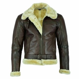 Handcrafted Brown <b>Sheepskin</b> Leather B3 Bomber <b>Jacket</b>, RAF Aviator Style - Product Image 1
