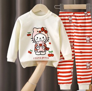 Ensemble de pyjamas à manches longues pour enfants avec imprimé de dessins animés mignons, à porter au printemps, blanc avec des étoiles et des ours noirs, 100% coton - Product Image 4