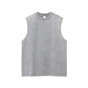 เสื้อกล้ามออกกำลังกายผู้ชายแบบสั่งทำ เสื้อยืดแขนกุด เสื้อกั๊กผู้ชาย สไตล์วินเทจ ล้างสีแบบแอซิด ทรงโอเวอร์ไซส์ - Product Image 2