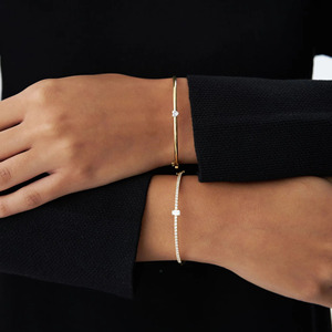 Yellow Gold Emerald Cut Lab Grown Diamond Tennis <b>Bangle</b> <b>Bracelet</b> - Product Image 6