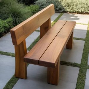 Banc d'extérieur moderne en teck massif avec dossier épais pour jardin et terrasse - Product Image 1
