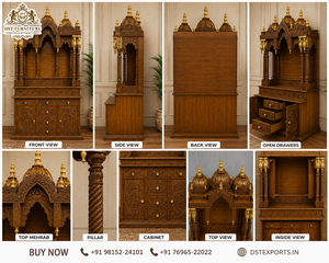 Mandir de Madera de Teca Tallada a Mano, Plegable y Personalizable, para el Altar del Templo Iskcon, Comunidad Gujarati, Sala de Pooja - Product Image 6