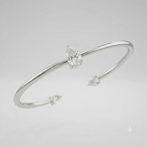 Bracelet jonc ouvert tendance en or blanc 10K 14K avec diamants poire 6x4 mm et 3x2 mm, 0,55 carat E VVS, diamant de laboratoire, cadeau d'anniversaire - Product Image 6