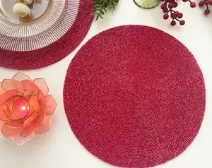 Elegante mantel individual bordado a mano con cuentas de cristal rosa para eventos festivos y hogares, mantel personalizado para mesas de café y comedor. - Product Image 3