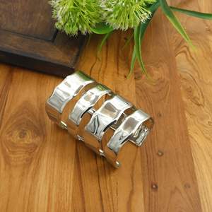 Stainless Steel Wide Hammered Cuff <b>Bangle</b> <b>Bracelet</b> for Women | Gold Silver Open Statement Cuff | Fashion Jewelry OEM ODM - Product Image 2