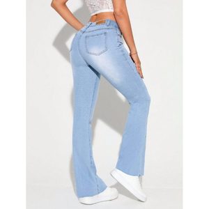 Jean en denim coupe bootcut taille haute bleu glace style rétro moderne, délavage clair, respirant, tendance, tailles 26 à 40 - Product Image 2