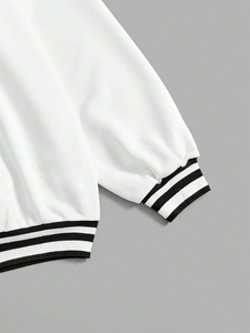 Blouson Bomber Unisexe Noir et Blanc à Blocs de Couleurs avec Imprimé Squelette Pailleté, Fermeture Éclair, Style Streetwear, Vêtement d'Automne, Cordon de Serrage en Strass - Product Image 3